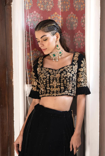 Stylist black lehenga with embroidered blouse