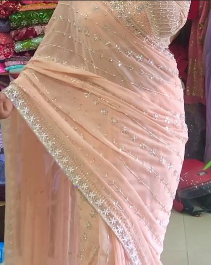 Embroidered Bollywood Organza Saree  (Pink)
