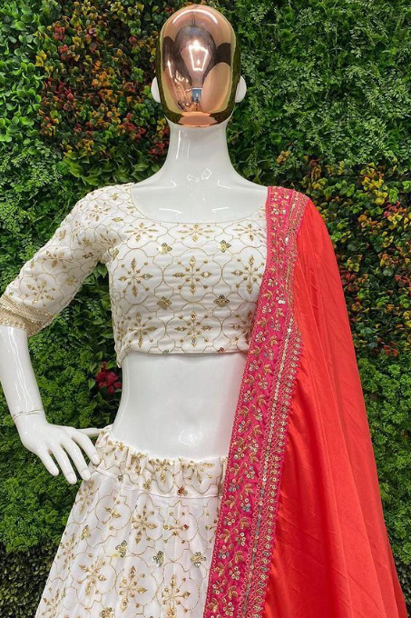 White Designer Lehenga Choli with Sequence Embroidery Work/Wedding Lehenga Choli/Party Wear White Lehenga Choli/Indian