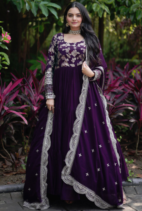 Designer Readymade Gown With Dupatta in Wine