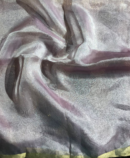 Lavender Tissue Silk Saree with Gold Zari piping
