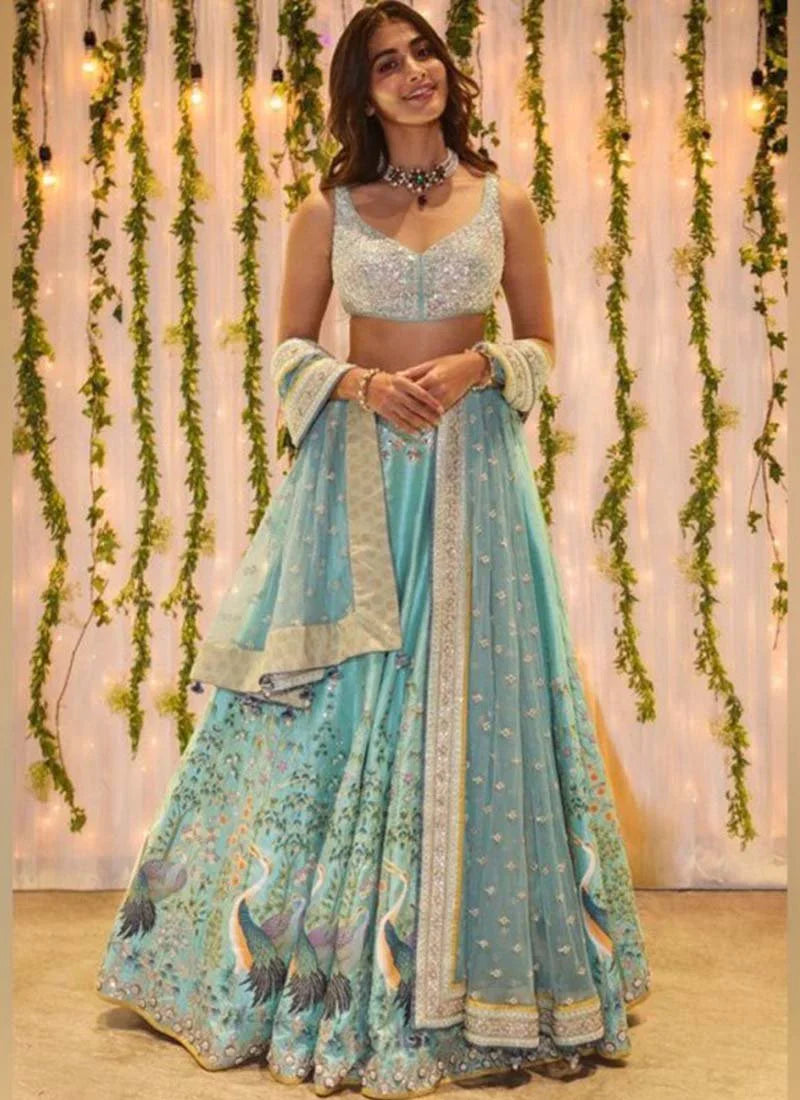Classical Peacock Pattern Work Blue Lehenga Collection