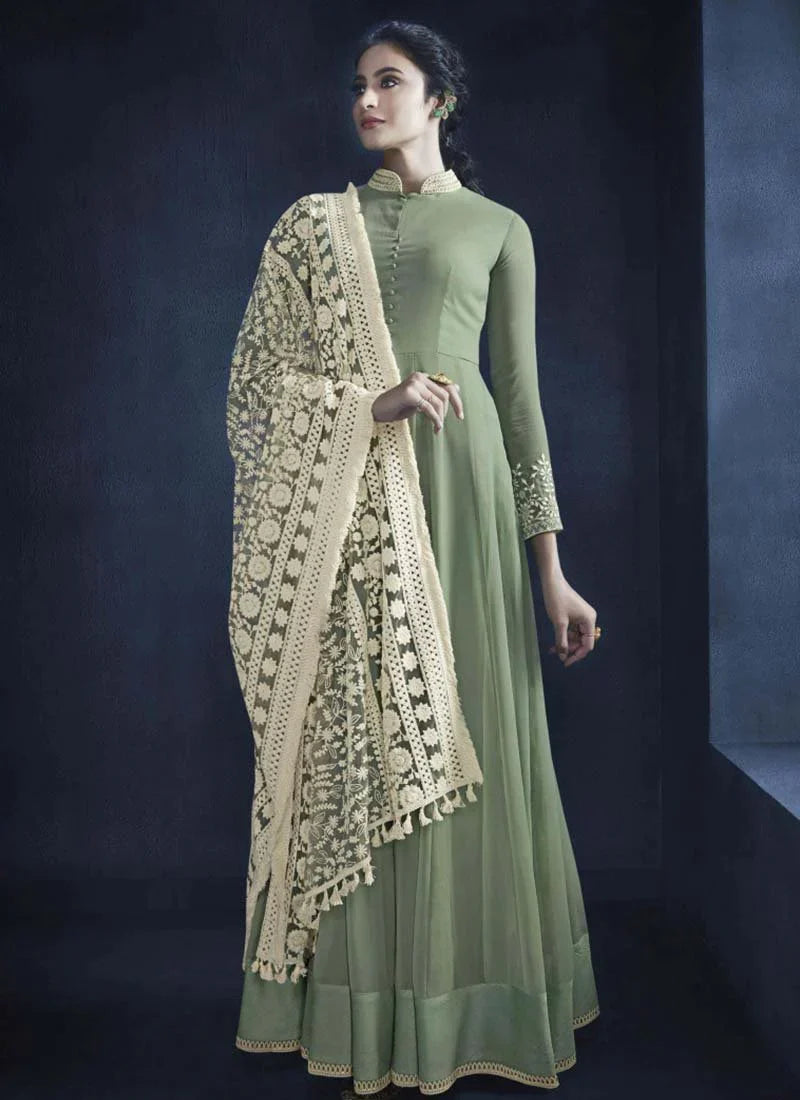Green Color Designer Floor Length Salwar Suit
