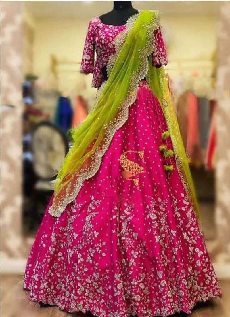Awesome Embroidered Design With Stuning Pink Color Lehengha Choli